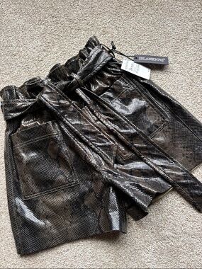 Blank NYC Black and Brown Faux Snakeskin Paperbag Shorts